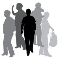 Vector silhouette of people with a backpack N2