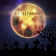 Halloween vector illustration with full moon and cemetery on the