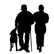 Vector silhouette of people with dog N60