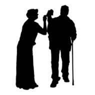 Vector silhouette of people with dog N62