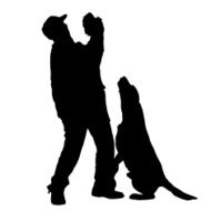 Vector silhouette of people with dog N64