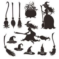 Halloween witches with brooms and hats