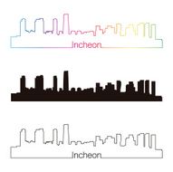 Incheon skyline linear style with rainbow