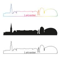 Leicester skyline linear style with rainbow