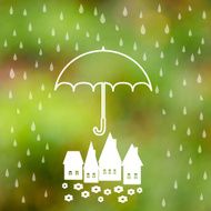 Symbol of umbrella protection from rain drops