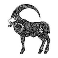 Decorative Goat with Patterned Horns N2