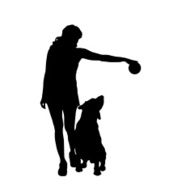 Vector silhouette of a woman and dog N2