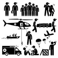 Emergency Rescue Team Stick Figure Pictogram Icons