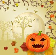 Halloween night with pumpkins - background place for text