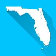Florida Map on Blue Background Long Shadow Flat Design