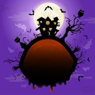Halloween illustration with cat bats and castle N2