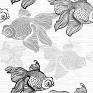 Monochrome seamless pattern with fish