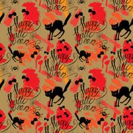 Halloween seamless pattern with black cat