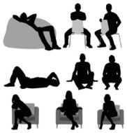 Silhouette of people sitting in different poses