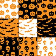 Seamless Halloween patterns with pumpkins bats and skulls