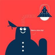 Small man flying UFO from large man&#039;s opened head N2