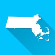 Massachusetts Map on Blue Background Long Shadow Flat Design