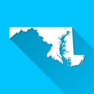 Maryland Map on Blue Background Long Shadow Flat Design