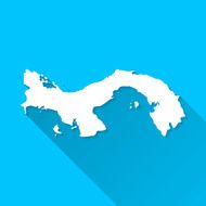 Panama Map on Blue Background Long Shadow Flat Design