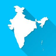 India Map on Blue Background Long Shadow Flat Design