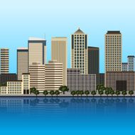 panorama of the city with large buildings