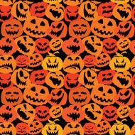 Halloween seamless pattern with pumpkins faces