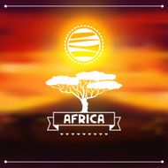 African ethnic background on evening savanna landscape