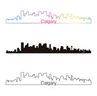 Calgary skyline linear style with rainbow