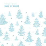 Blue decorated Christmas trees silhouettes textile horizontal frame seamless pattern