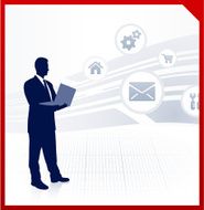 Businessman Working on Laptop with Icons