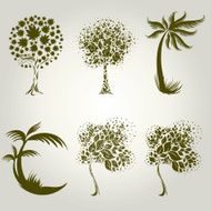 Vector set of designs with decorative tree from leafs Thanksgiving