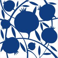 Blue Pomegranates On Branch White Background
