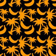 Seamless pattern with coconut palm trees and bananas