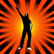 Man with arm raised
