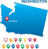 washington state outline map with gps pins