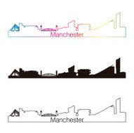 Manchester skyline linear style with rainbow