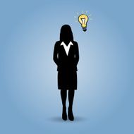 Business woman with lightbulb has an idea on blue background N2