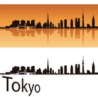 Tokyo skyline in orange background