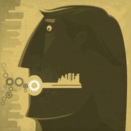 man with key and cogs silhouette