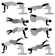 Multiple image of men exercising