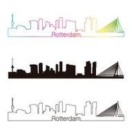 Rotterdam skyline linear style with rainbow