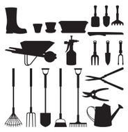 Set of silhouettes objects garden tools