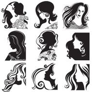 Vector set - closeup silhouette portrait of beautiful woman N2
