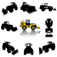 vector bulldozer silhouette set