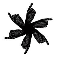 Six pointing hands abstract symbol black and white vector