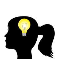 silhouette of a woman's head with light bulb