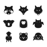 animal face black flat icon set N2