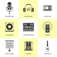 Set of black music and sound icons