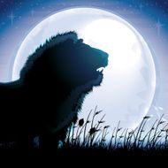 The Lion silhouette safari against blue moon