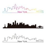 New York skyline linear style with rainbow